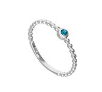 Sterling Silver & Aquamarine CZ Crystal March Birthstone Beaded Band Ring Size S (Available I - U)
