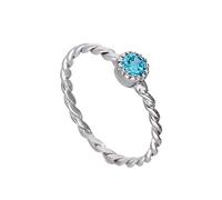 Sterling Silver & Aquamarine CZ Crystal March Birthstone Twisted Rope Ring Size Q (Available I - U)