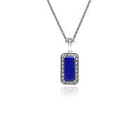 Gemondo Art Deco Style Octagon Lapis Lazuli and Marcasite Pendant Necklace in Sterling Silver