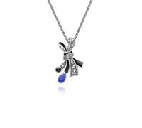 Sterling Silver Art Nouveau Marcasite & Lapis Lazuli Ribbon Bow Pendant Necklace