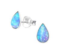 Sterling Silver Azure Teardrop Synthetic Opal Stud Earrings - Dainty Blue Fire Opal Earrings for Women & Girls