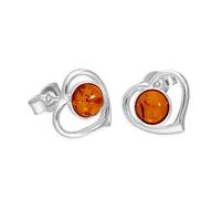 Sterling Silver & Baltic Amber Heart Stud Earrings