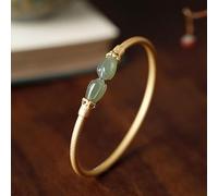 Sterling Silver Bangle,Retro Bracelet, New 925 Sterling Silver Bracelet for Women Hetian Jade Ancient Gold Orchid Retro Opening Chinese Style Bracelet-Default (Color : Jade)