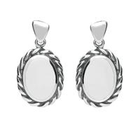 Sterling Silver Bauxite Oval Rope Edge Triangle Bail Drop Earrings - Silver 106330