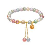 Sterling Silver Beaded Bracelets for Women Agate Pearl Colorful Gemstone Bead Heart Flower Stretch Bracelet Mom Birthday
