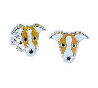 Sterling Silver Beige & White Italian Greyhound/Whippet Dog Earrings Gift