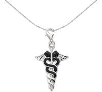 Sterling Silver Black Crystal Rod of Asclepius Medical Link Charm - CM120 Jewelco London White One Size