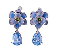 Sterling Silver Blue Enamel and Cubic Zirconia English Lock Flower Earrings