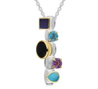 Sterling Silver Blue Goldstone Topaz Whitby Jet Amethyst Turquoise Stepping Stones Five Charm Necklace - Silver SPS-893