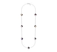 Sterling Silver Blue John Bloom Four Leaf Clover Ball Edge Long Necklace BLM-515