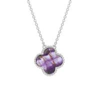 Sterling Silver Blue John Bloom Large Four Leaf Clover Ball Edge Chain Necklet BLM-518