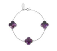 Sterling Silver Blue John Bloom Three Stone Four Leaf Clover Ball Edge Chain Bracelet BLM-510