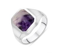 Sterling Silver Blue John Cut Corner Signet Ring - Silver HER-4416