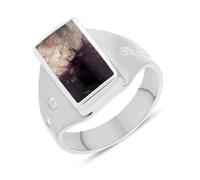 Sterling Silver Blue John King's Coronation Hallmark Small Oblong Ring D - R