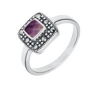 Sterling Silver Blue John Marcasite Cushion Ring - Silver MRC-506