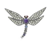 Sterling Silver Blue John Marcasite Garnet Moonstone Dragonfly Brooch - Silver MRC-017