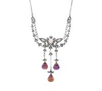 Sterling Silver Blue John Marcasite Pearl Triple Drop Necklace - Silver MRC-084