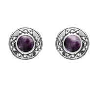 Sterling Silver Blue John Round Celtic Stud Earrings - Silver CLT-139