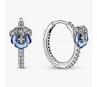 Sterling Silver Blue Pans Brilliant Embrace Hoop Earrings 290775C01, Includes Original Box