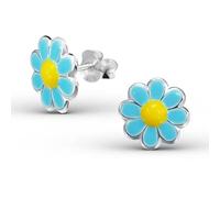 Sterling Silver & Blue & Yellow Enamel Daisy Flower Stud Earrings