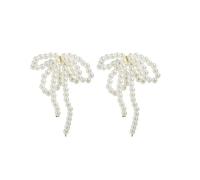 Sterling Silver Bow Pearl Dangle Earrings, Lovely Fake White Pearl Bow Pendant, Chandelier and Tassel for Women, Wedding, Birthday, Valentine's Day, Fashion Jewelry, Zinc, Pearl