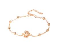 Sterling Silver Bracelet，Adjustable Spring Clasp Fashion High-End Light Luxury S925 Sterling Silver Round Bead Rose Exquisite Hollow Flower Bracelet, Energy Jewellery for Women Rose Gold