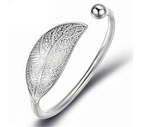 Sterling Silver Bracelet, Bracelet，Crystal Bangle Bracelets forAdjustableSterling Silver Bangle Bracelet, ,Women 925 Silver Bracelet Adjustable Leaves Cuff Bangle Hand Carve Friendship Bracelet Sterli