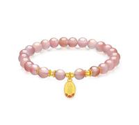 Sterling Silver Bracelet Pink Agate Beaded Bracelets Fortune Pendant Stretch Lucky Jewelry for Women Mom Daughter Birthday 6.7"/17CM