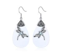 Sterling Silver Celtic Dragonfly Dangle Drop Earrings, Celtic Jewellery Birthday Gifts For Women Her Wife Mum (Moonstone)