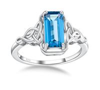 Sterling Silver Celtic Knot Ring 14k Yellow Gold Plated Lucky Trinity Emerald Cut Engagement Rings Amethyst/Peridot/Aquamarine/Ruby/Blue Topaz/Green Emerald/Sapphire Signet Ring, Sterling Silver