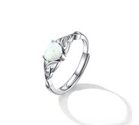 Sterling Silver Celtic Knot Ring with White Opal, Adjustable Open Round Solitaire Opal Ring for Women Girls, Anniversary Birthday Gifts for Girls Mom Wife Lady Daughter Her