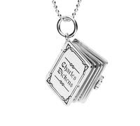 Sterling Silver Charles Dickens Christmas Hinged Book With Pages Charm Necklace - Option1 Value Silver CST-080