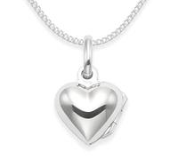 Sterling Silver childrens Heart Locket Necklace on 15" curb chain - Size TINY: 10mm x 9mm (18mm inc. pendant top) - 8019 in B43HN