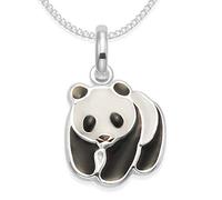 Sterling Silver Children's Panda Necklace on Silver Chain - Black & White enamel lightweight Panda Pendant - Size: 13mm x 14mm. 4835