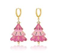 Sterling Silver Christmas Tree Earrings for Women, Silver Christmas Tree Earrings Hoops, Xmas Earring Hoop Earring Pink Girls, Xmas Gifts for Women