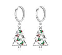 Sterling Silver Christmas Tree Earrings for Women, Silver Christmas Tree Earrings Hoops, Xmas Earring for Women Hoop Earring Girls, Xmas Gifts