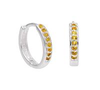 Sterling Silver Citrine CZ Pave 15mm Huggie Hoop Earrings