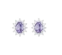 Sterling Silver Classic Cluster Earrings and Pendant with Cubic Zirconia Stones in Clear, Sapphire, Ruby, Garnet, Pink and Amethyst Colours (4x6mm Oval Amethyst Earrings)