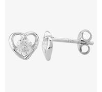 Sterling Silver Clear Cubic Zirconia Open Heart Stud Earrings THB001404