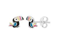 Sterling Silver Colourful Toucan Bird Rainbow Enamel Stud Earrings