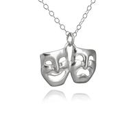"Sterling Silver Comedy Tragedy Masks Charm Necklace, 18"