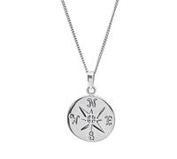 Sterling Silver Compass Pendant - Round Disc Medallion Necklace 18" - Celestial Northern Star Charm With Cable Chain - Solid Silver Jewellery for Women - Unique Travel Gift for Daughter