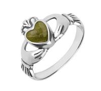 Sterling Silver Connemara Green Marble Claddagh Set Ring HER-4305
