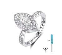 Sterling Silver Cremation Urn Ring With CZ - Memorial Band Forever in My Heart Keepsake Jewelry for Loved Ones or Pets Ashes - Gifts for Women Girls