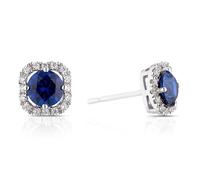Sterling Silver Cubic Zirconia & Created Sapphire Fancy Halo Stud Earrings