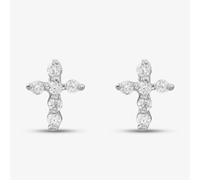 Sterling Silver Cubic Zirconia Cross Tiny Stud Earrings E1031 3A