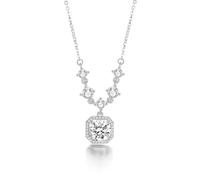 Sterling Silver Cubic Zirconia Necklace for Women, S925 Sparkling Square Sugar Pendant, Dainty Ins Style Light Luxury Chain, Minimalist Layering Collarbone Jewelry Gift (White Gold - [White Diamond])