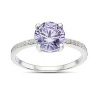 Sterling Silver Cubic Zirconia Round Purple Solitaire Ring