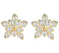 Sterling Silver Cubic Zirconia Winter Snowflake Flower Elegant Stud Earrings Clear Gold Color Professional