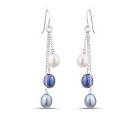 Sterling Silver Cultured Freshwater Pearl Trio Hook Drop Earrings